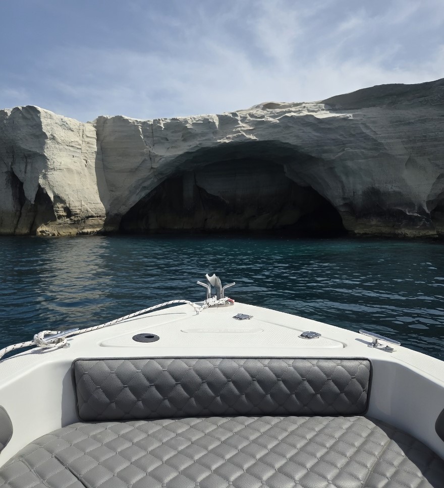 Explore Milos — approaching Kleftiko caves